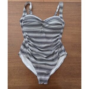 Bond-eye Australia One Piece  Ruched Swimsuit Us‎ Sz 10 Black And White Striped
